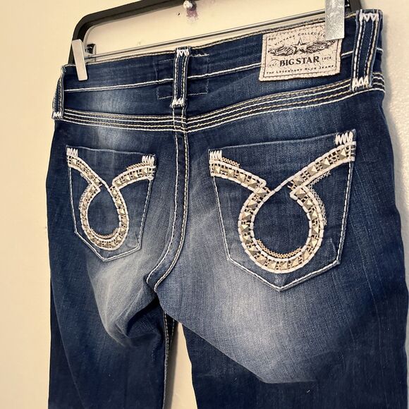 BIG STAR Liv Low Rise Boot Cut Contrast Thick Stitch Jeans, Dark Wash- Size 28 - Picture 3 of 12
